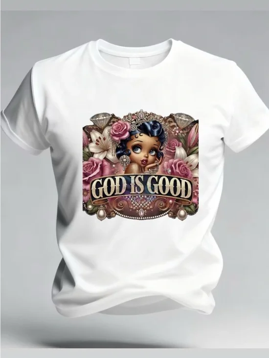 God Is Good Floral Graphic Tee - White with Pink Accents - Picture 1 of 1